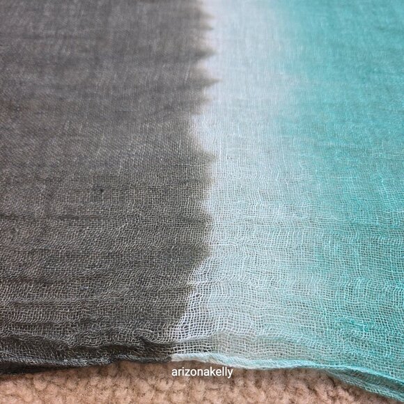 Eileen Fisher Linen Scarf Gradient Ombre Bluish Green to Brownish Green - Picture 7 of 9